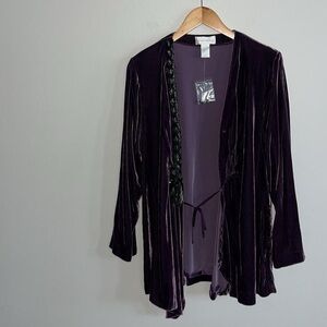 Soft Surroundings Purple Velvet Silk Blend Beaded Wrap Blouse